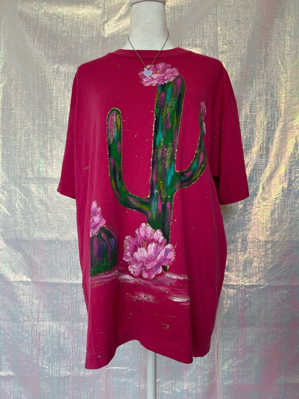 Vintage Pink Sunbelt T-Shirt w/ Cute Cactus & Flower Design. Size XL. Made in US